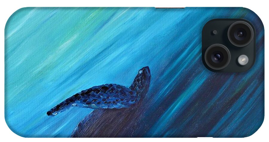 Turtle iPhone Case featuring the painting Turtle Ascending by Torrence Ramsundar
