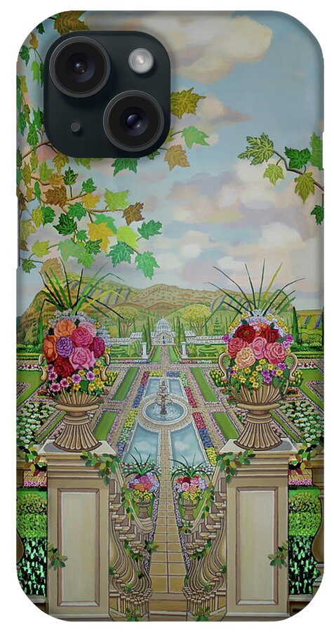  iPhone Case featuring the painting Tuscany Fountain Gardens Fleece Blanket Version by Bonnie Siracusa
