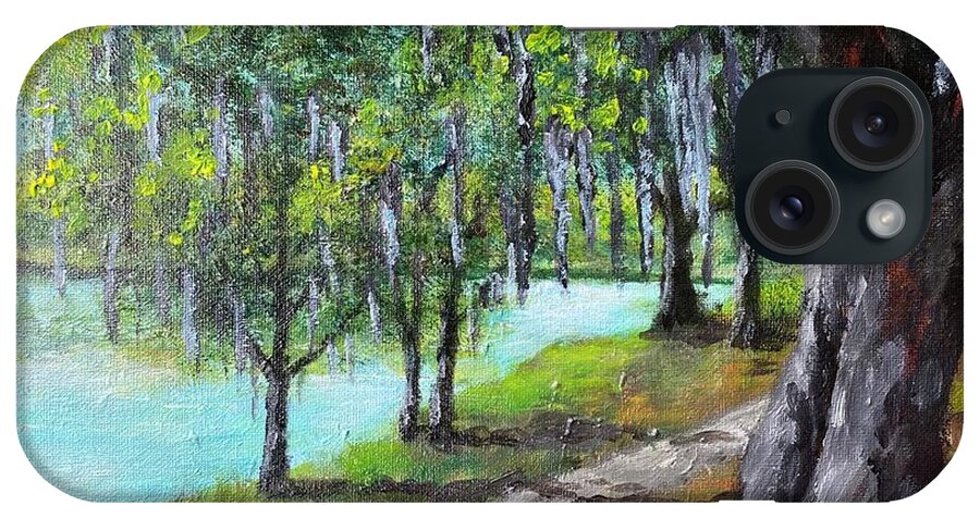 Tuscawilla Park iPhone Case featuring the painting Tuscsawilla Park Walking Path by Larry Whitler