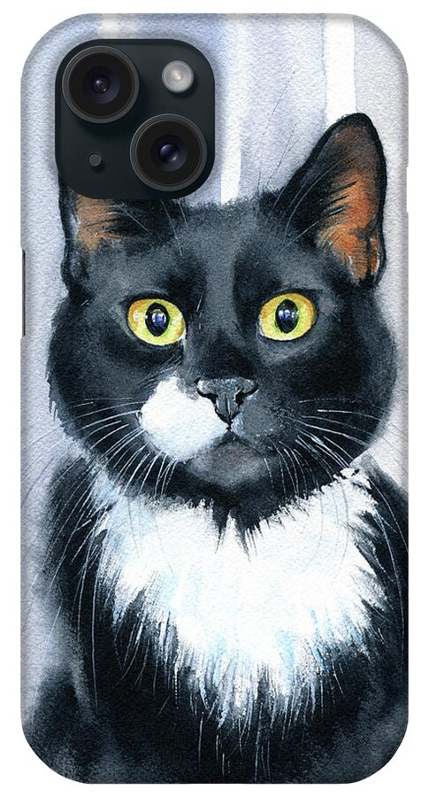 Cats iPhone Case featuring the painting Tuxedo Cat Portrait by Dora Hathazi Mendes