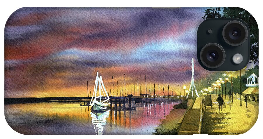 Portugal iPhone Case featuring the painting Twilight at Ria Formosa Olhao Portugal by Dora Hathazi Mendes