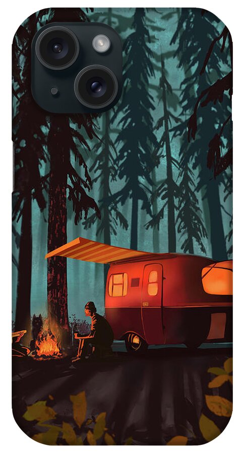 Camper In The Woods iPhone Case featuring the painting Twilight Camping by Sassan Filsoof