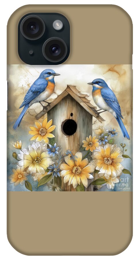 Bluebirds iPhone Case featuring the painting Two Lovely Bluebirds by Tina LeCour
