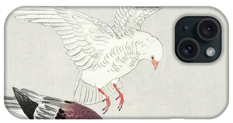 Two Pigeons iPhone Case featuring the painting Two pigeons by Ohara Koson