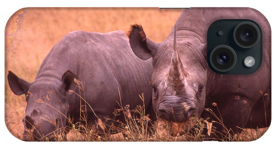 Africa iPhone Case featuring the photograph Two Rhinos Eating by Russel Considine