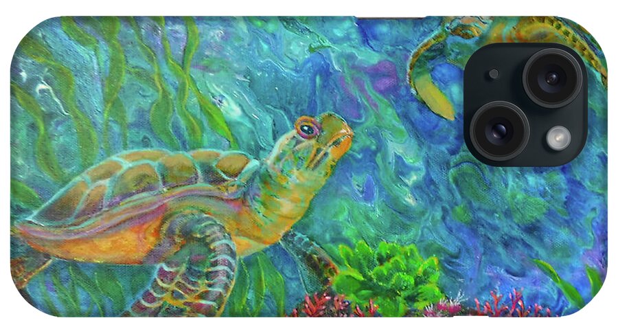 Marine Life iPhone Case featuring the painting Two Sea Turtles by Pat St Onge