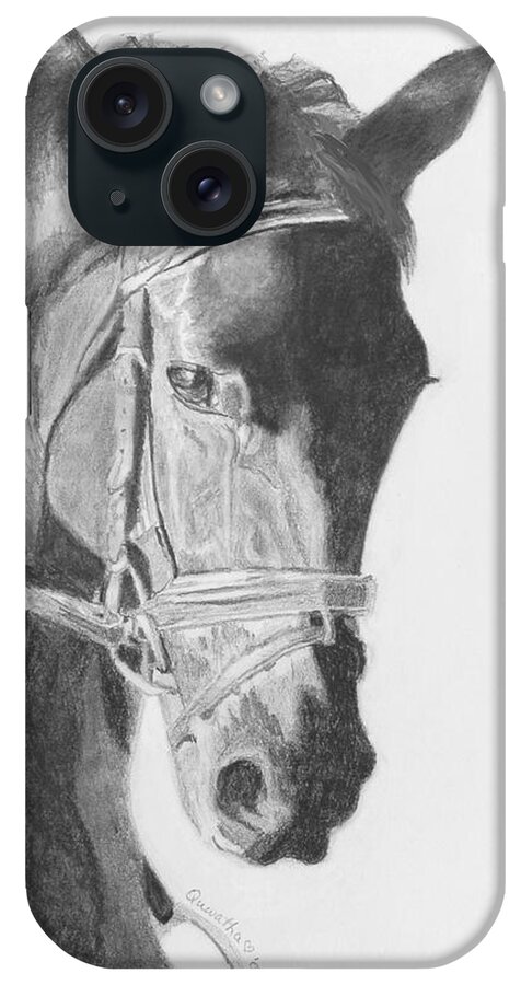 Horse iPhone Case featuring the drawing Tyberius by Quwatha Valentine
