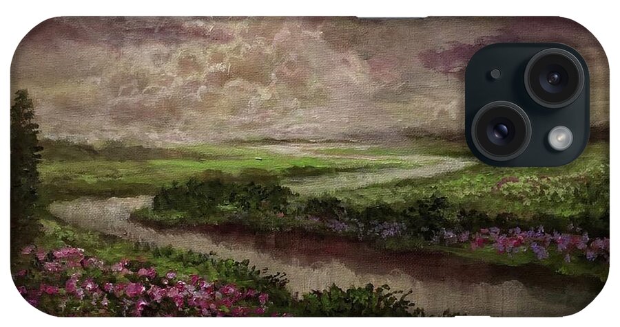 Mauve iPhone Case featuring the painting Under A Mauve Sky. Landscape Lifts Upward. by Rand Burns