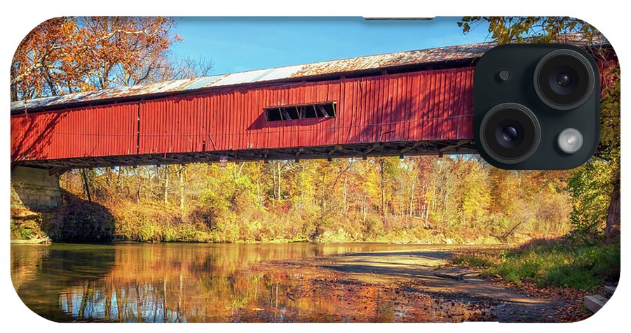 Parke County iPhone Case featuring the photograph Under Cox Ford Bridge in Autumn by Susan Rissi Tregoning