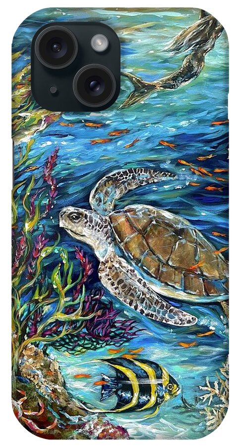 Sea Turtle iPhone Case featuring the painting Underwater Friends by Linda Olsen