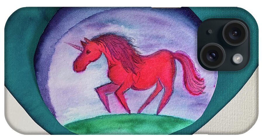 Unicorn iPhone Case featuring the painting Unicorn Heart Magic by Sandy Rakowitz