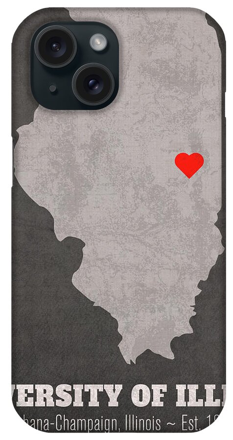 University Of Illinois At Urbana Champaign iPhone Case featuring the mixed media University of Illinois at Urbana Champaign Illinois Founded Date Heart Map by Design Turnpike