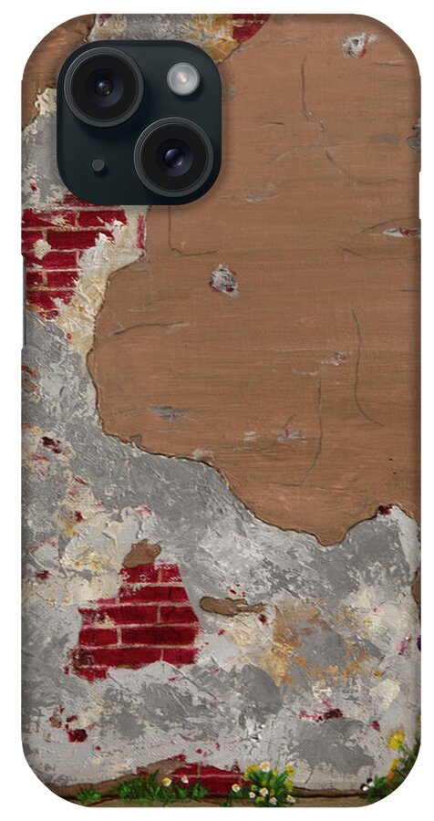 Wall iPhone Case featuring the painting Unmasking the Red Brick Wall by Donna Manaraze