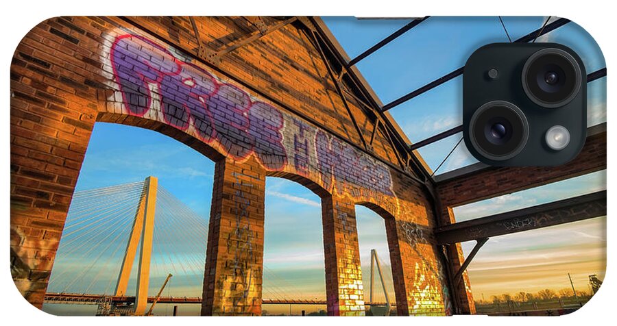 Saint Louis Print iPhone Case featuring the photograph Urban Graffiti Landscape - Stan Musial Veterans Memorial Bridge - St. Louis Missouri by Gregory Ballos