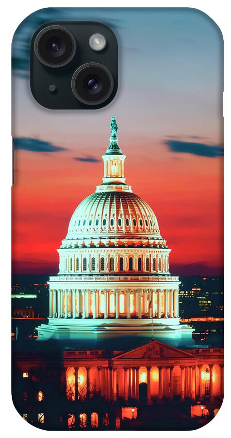 Landmark iPhone Case featuring the photograph U.S. Capitol by Mango Art