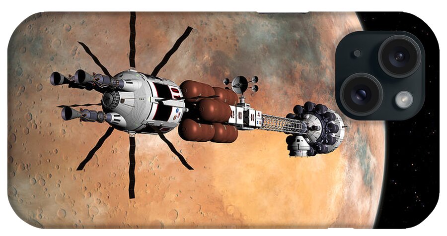Spaceship iPhone Case featuring the digital art USS Hermeis1 obtaining orbit by David Robinson