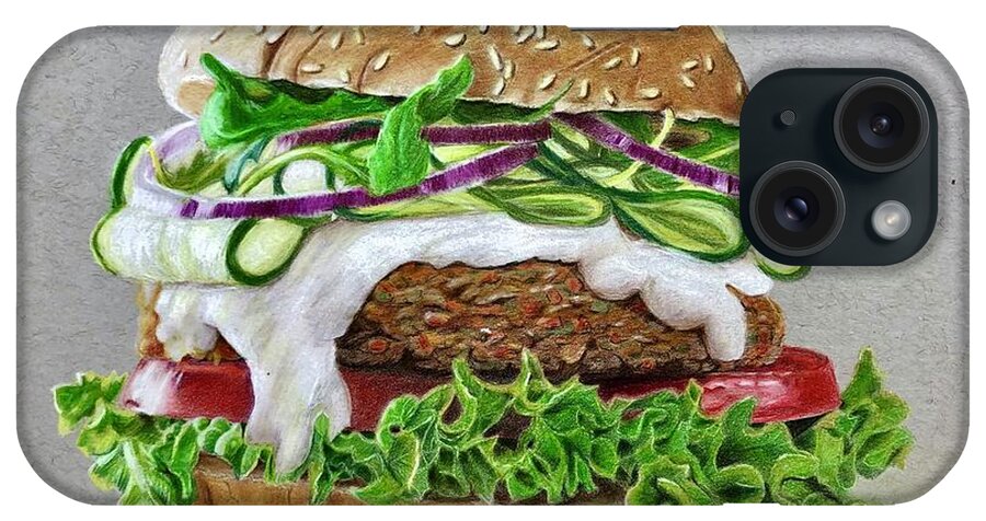 Vegan iPhone Case featuring the drawing Vegan Burger by Marlene Little