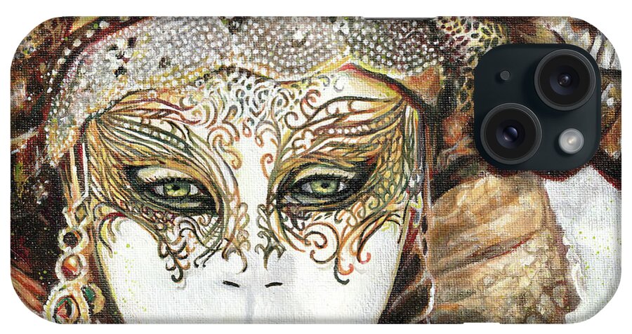 Mask iPhone Case featuring the painting Venetian Mask Gold by Elaine Berger