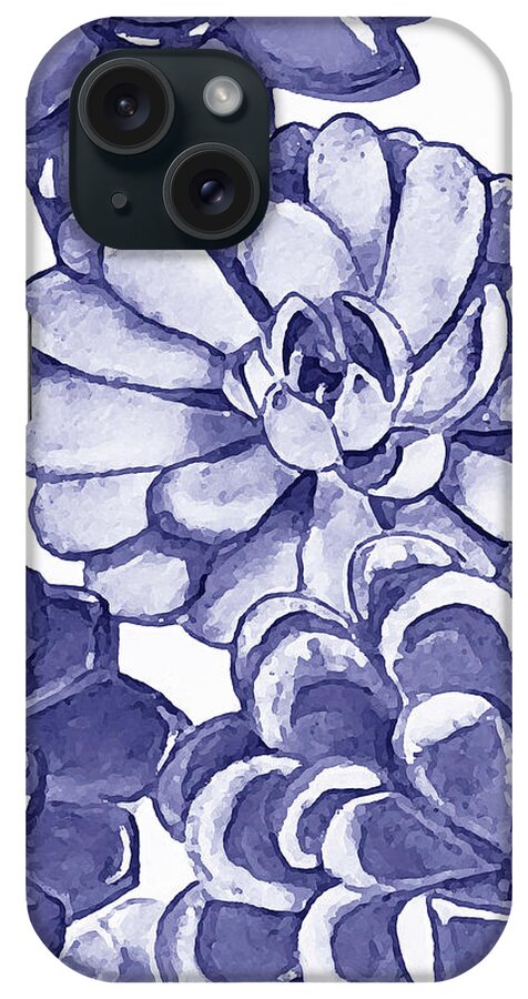 Succulent iPhone Case featuring the painting Very Peri Purple Blue Succulent Plants Garden Watercolor Interior Art VII by Irina Sztukowski
