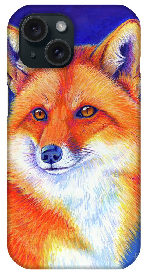 Red Fox iPhone Case featuring the painting Vibrant Flame - Colorful Red Fox by Rebecca Wang