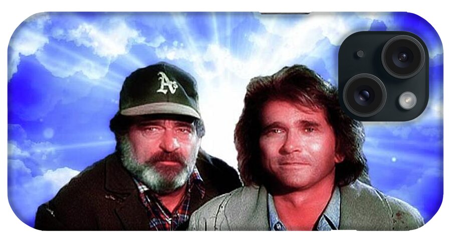 Michael Landon iPhone Case featuring the mixed media Victor French and Michael Landon - Real Angels Now by Teresa Trotter