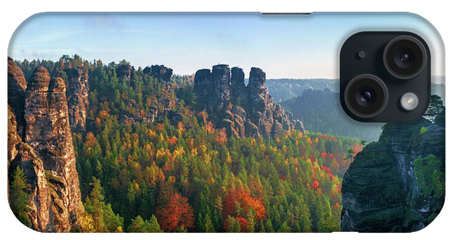Saxon Switzerland iPhone Case featuring the photograph View from Bastei bridge in Saxon Switzerland by Sun Travels