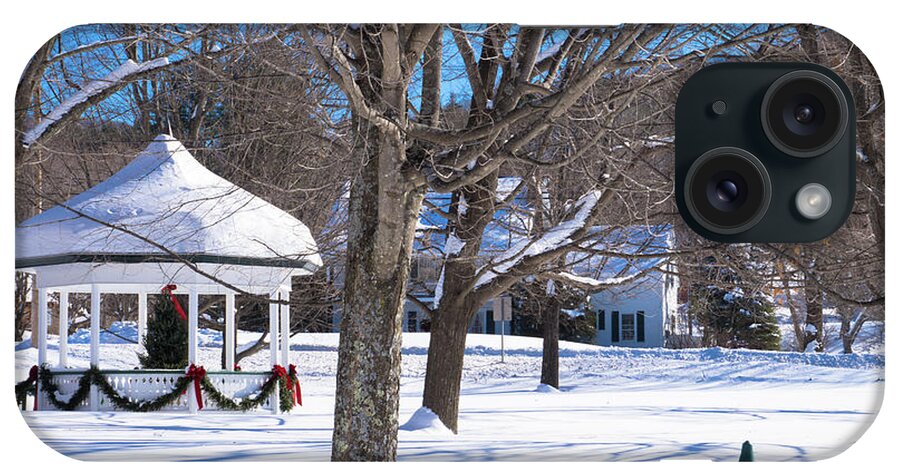 New England iPhone Case featuring the photograph Village Gazebo Decorated For The Holidays by Ann Moore