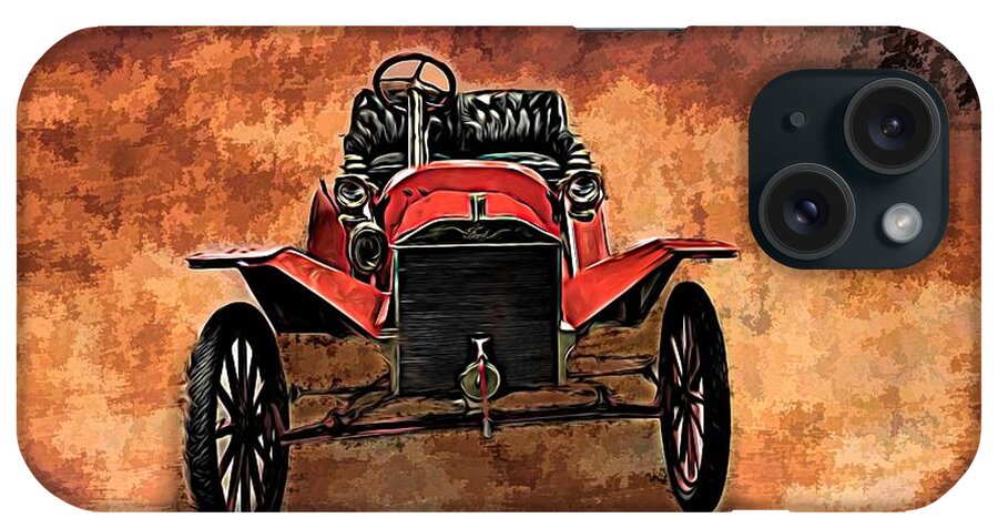 Classic Cars iPhone Case featuring the mixed media Vintage 1907 Model S Ford Roadster by Joan Stratton