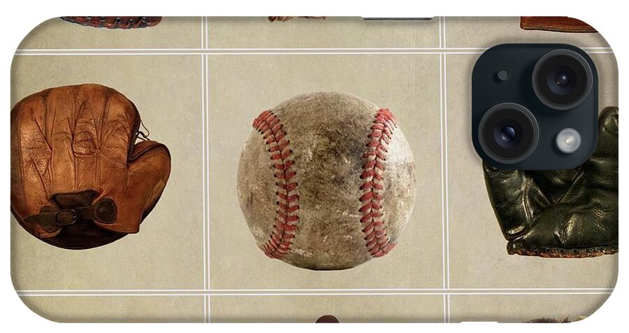 Mlb iPhone Case featuring the mixed media Vintage Baseball Gloves and Ball by David Dehner