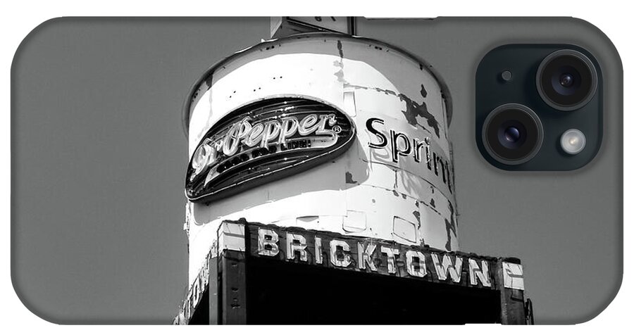Oklahoma City iPhone Case featuring the photograph Vintage Bricktown Water Tower in Monochrome - Oklahoma City by Gregory Ballos