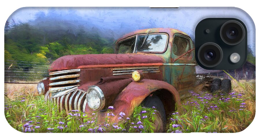 1941 iPhone Case featuring the photograph Vintage Chevy PIckup Truck in the Mountain Wildflowers Painting by Debra and Dave Vanderlaan