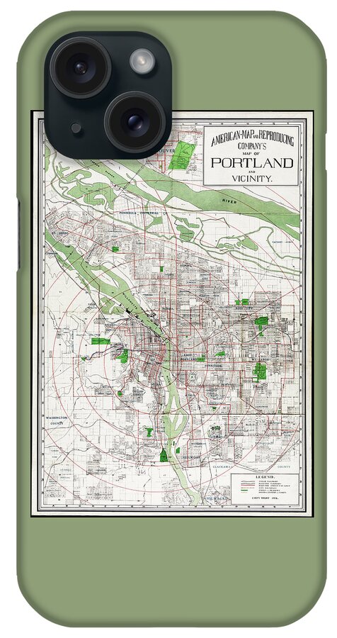 Portland iPhone 15 Case featuring the photograph Vintage Map Portland Oregon and Vicinity 1912 by Carol Japp