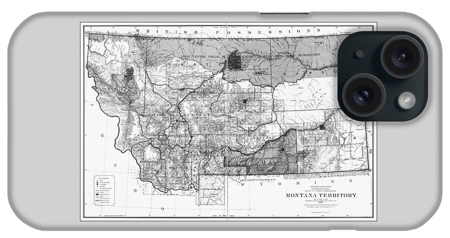 Montana iPhone Case featuring the photograph Vintage Map State of Montana 1887 Black and White by Carol Japp