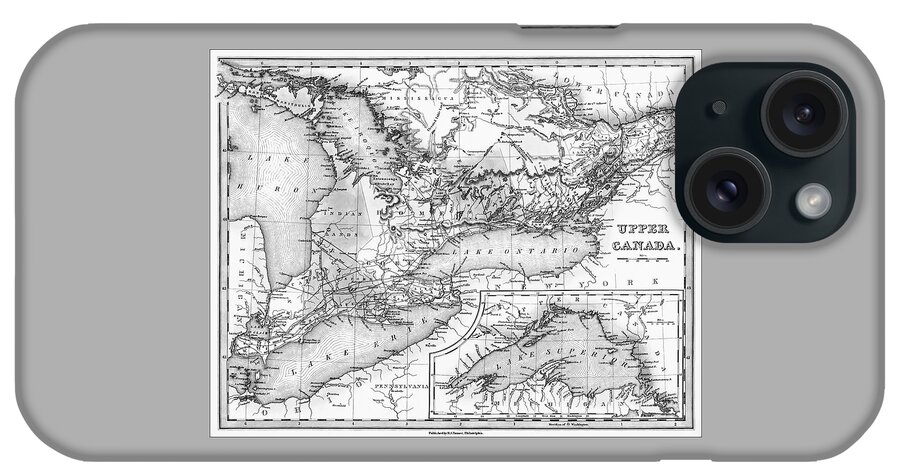 Canada iPhone Case featuring the photograph Vintage Map Upper Canada 1836 Black and White by Carol Japp