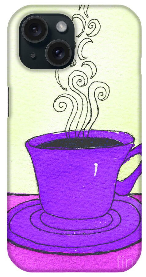 Violet Coffee Cup A Pen & Ink Watercolor Painting By Norma Appleton iPhone Case featuring the painting Violet Coffee Cup by Norma Appleton