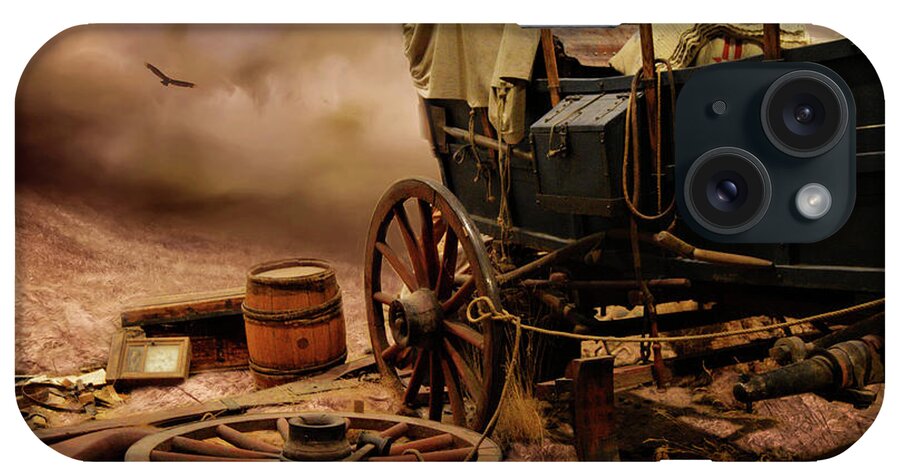 Covered Wagon iPhone Case featuring the mixed media Wagon Wheel by Kathy Kelly