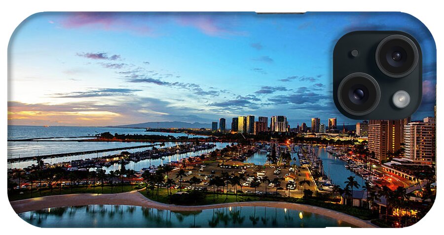 Paintography iPhone Case featuring the photograph Waikiki Marina Twilight - Paintography by Anthony Jones