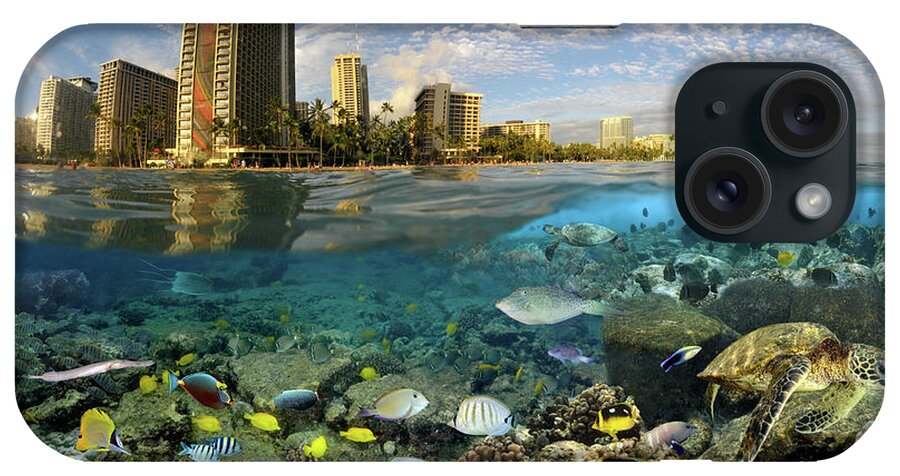 Waikiki iPhone Case featuring the digital art Waikiki over-under by Artesub