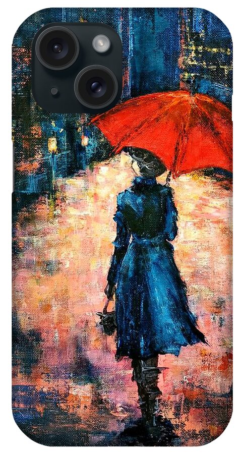Red Umbrella iPhone Case featuring the painting Walk in the Rain by Zan Savage