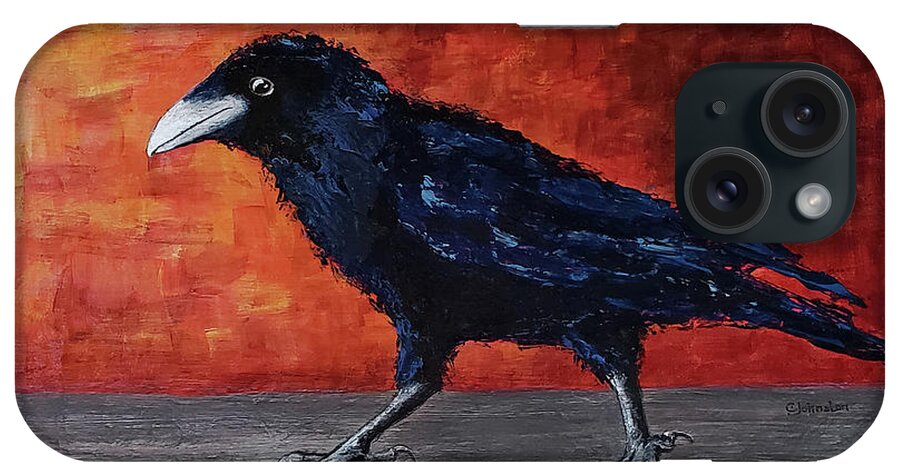 Crow iPhone Case featuring the painting Walkin' the Line by Cindy Johnston