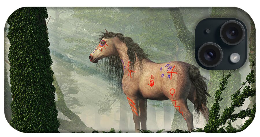 War Horse iPhone Case featuring the digital art War Horse in a Misty Forest by Daniel Eskridge