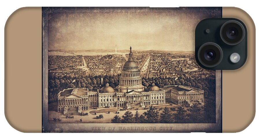 Washington Dc iPhone Case featuring the photograph Washington DC Vintage Perspective Map 1871 Sepia by Carol Japp