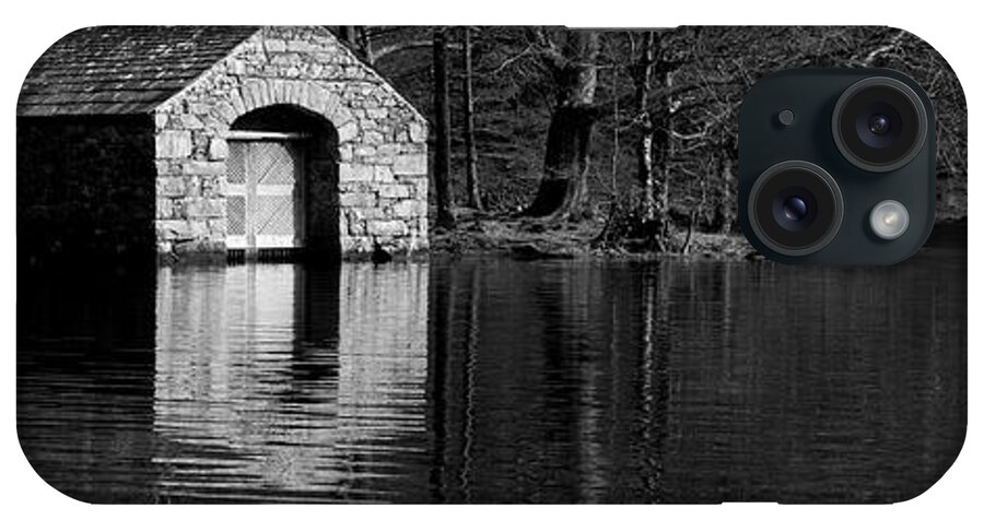 Panorama iPhone Case featuring the photograph Wastwater Boathouse Black and white Lake District by Sonny Ryse