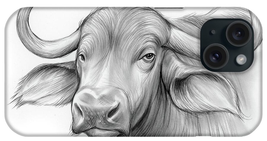 Pencil iPhone Case featuring the drawing Water Buffalo by Greg Joens