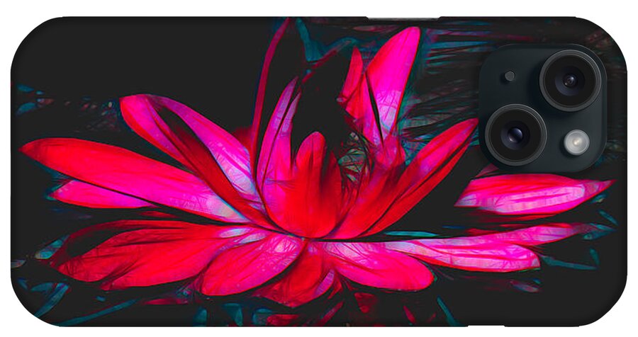 Water Lily iPhone Case featuring the mixed media Water Lily in Hot Pink by Rosalie Scanlon