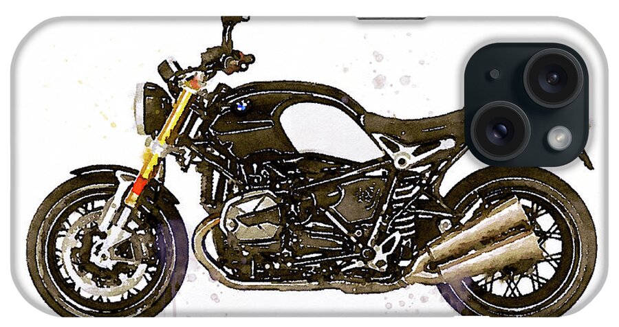 Motorbike Paitning iPhone Case featuring the painting Watercolor BMW NineT motorcycle - oryginal artwork by Vart. by Vart