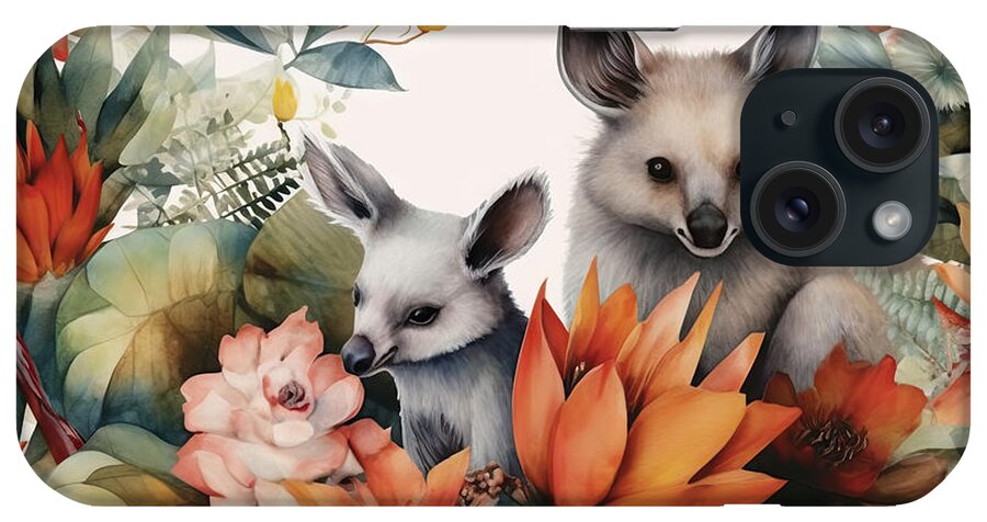 Australian iPhone Case featuring the painting Watercolor Composition With Australian Animals And Natural Eleme by N Akkash