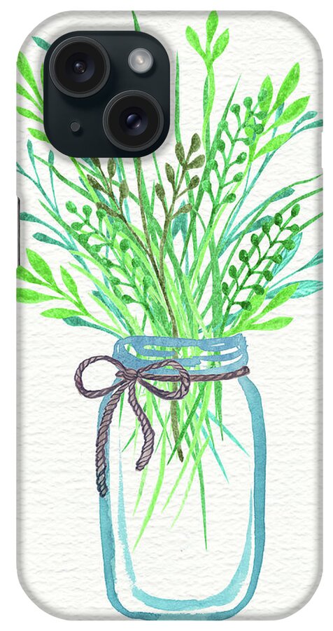 Watercolor Herbs iPhone Case featuring the painting Watercolor Herbs Bunch In A Jar Nature Gift At Best by Irina Sztukowski