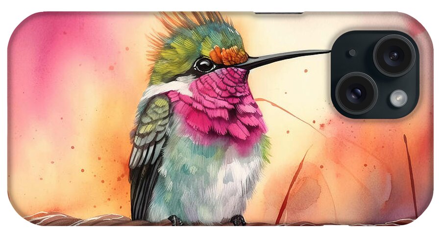 Hummingbird iPhone Case featuring the painting Watercolor illustration of a vibrant hummingbird bird with color by N Akkash