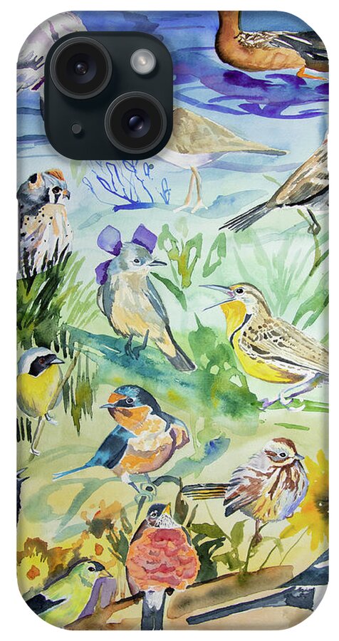 Lowry iPhone Case featuring the painting Watercolor - Lowry Open Space Birds by Cascade Colors